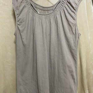 Ann Taylor Loft Career Blouse T Shirt Tank Top Sleeveless Size Large Brown Tan